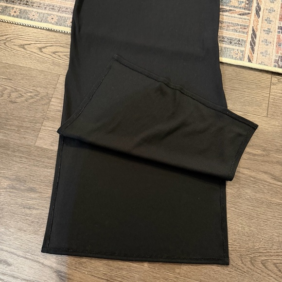 Flounce Club | Black Stretchy Pencil Midi Skirt, Side Slits, Black Ribbed Soft 6 - Picture 2 of 4